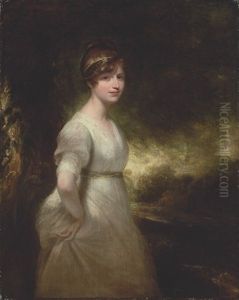 Portrait Of Lady Godolphin In A White Dress And A Jeweled Headband by Sir William Beechey
