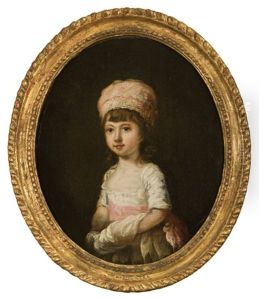 Portrait Of A Young Girl In A White Dress With A Pink Sash