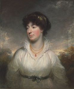 Portrait Of A Lady, Bust-length, In A White Dress, Standing In A Landscape