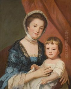 Portrait Of A Mother And Child, Three-quarter-length, Seated Before A Red Curtain
