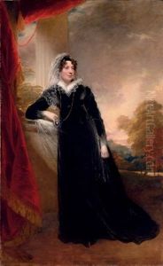 Portrait Of Mrs. Calverley Bewicke, Her Arm On A Ledge, A Portrait In Her Hand, A Landscape Beyond