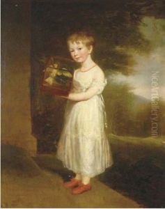 Portrait Of A Young Girl In A White Dress, Holding A Birdcage, In A Landscape Portrait Of A Young Girl In A White Dress, Holding A Birdcage, In A Landscape