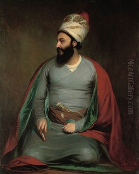 Portrait Of Mirza Abu'l Hassan Khan, Envoy Extraordinary And Minister Plenipotentiary To The Court Of King George Iii, Kneeling In A Red Cloak With A Blue Lining, And A Floral Turban - view 1