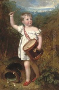 Portrait Of Master Gosling, Full-length, In A White Dress And Red Shoes, Playing A Drum, In A Landscape Portrait Of Master Gosling, Full-length, In A White Dress And Red Shoes, Playing A Drum, In A Landscape