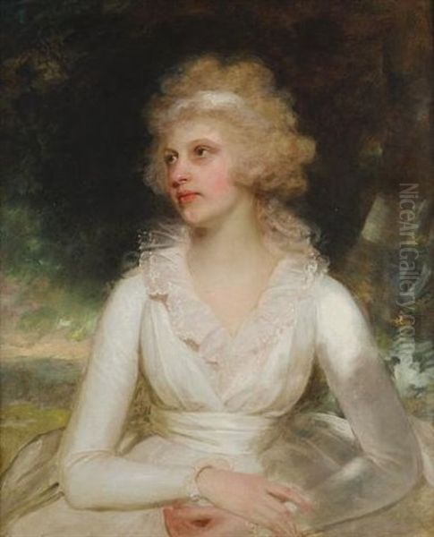 Portrait Of A Lady, Said To Be Mrs Daniel Raymond Barker, Half-length, In A White Dress With A Lace Collar - view 1