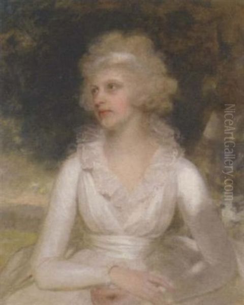 Portrait Of A Lady In A White Dress, In A Landscape - view 1