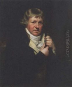 Portrait Of A Gentleman In A White Waistcoat And Black Coat, Holding A Walking Stick