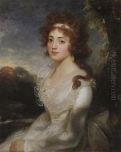 A Portrait Of Harriet Maria Day, Seated, Wearing A White Satin Dress