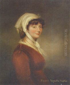 Portrait Of Princess Augusta Sophia In A Red Dress With A Lace Collar And White Bonnet