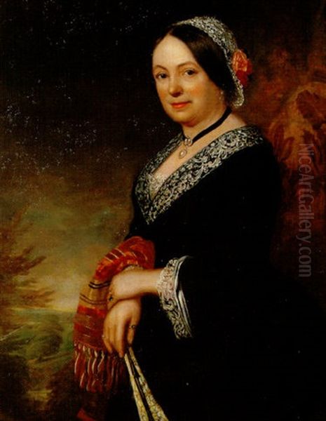 Portrait Of A Woman With Fan And Shawl - view 1