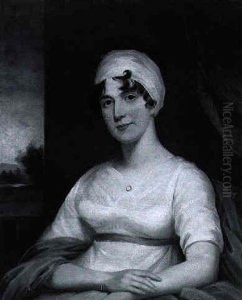 Portrait Of A Lady Before A Red Curtain And An Open Window - view 1