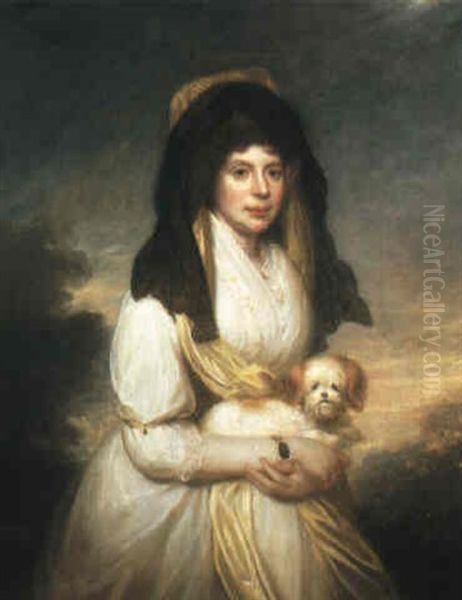 Portrait Of Queen Charlotte Holding A Maltese Dog - view 1