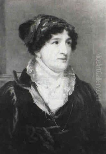 Portrait Of A Lady, Said To Be Madame De Stael, Bust-length, Wearing A Dark Red Velvet Dress And A Head Scarf - view 1