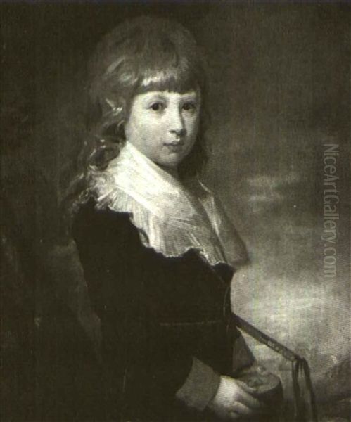 Portrait Of A Young Boy In Blue, A Landscape Beyond - view 1
