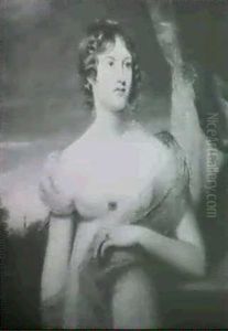Portrait Of Mrs. Stephen Cowell, Standing Three-quarter     Length, Wearing A White Dress........ by Sir William Beechey