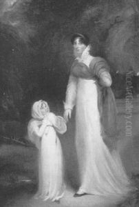 Portrait Of A Lady, Said To Be Mrs. Pierce, And Her Daughter, Standing Small Full Length, In A Park by Sir William Beechey
