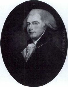 Portrait Of George Iv, Bust Length, Wearing A Blue Jacket And White Jabot by Sir William Beechey