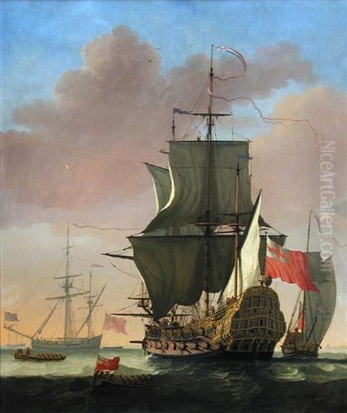 A Man-of-war Flying The English Naval Flag - view 1