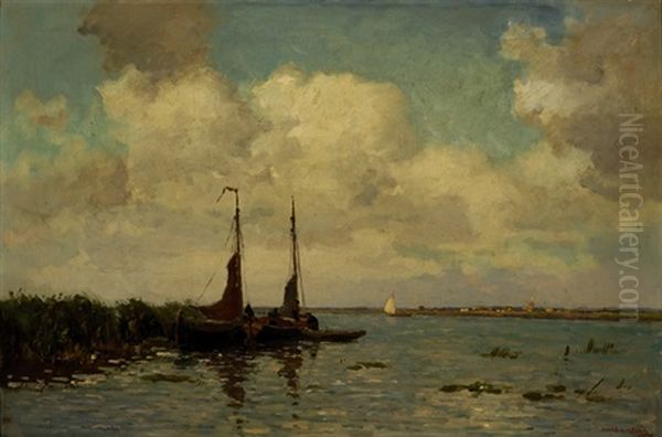 Figures On The Water In A Polderscape - view 1
