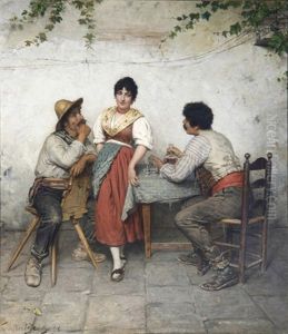 Sudlandische Schankwirtschaft Mit Zwei Burschen, Die Um Die Gunst Der Magd Buhlen by Theodor Von Der Beek