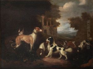 Dogs In A Landscape; And Dogs Before Ruins, A Landscape Beyond (2) by Adriaen Cornelisz Beeldemaker