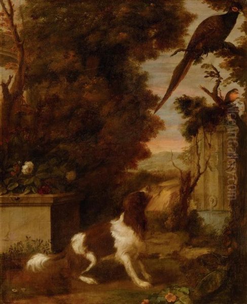 Park Landscape With A Hunting Dog And Birds - view 1