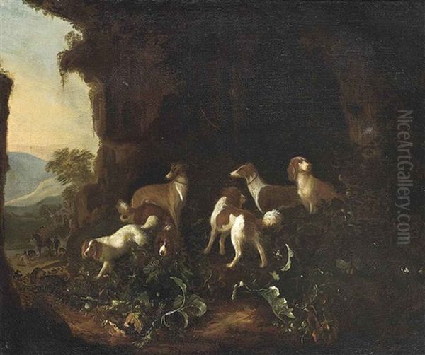 Hounds In A Rocky Landscape, A Horseman Beyond - view 1