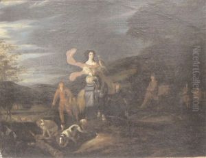 Jeune Femme Chassant Au Faucon Et Entouree De Ses Epagneuls by Adriaen Cornelisz Beeldemaker
