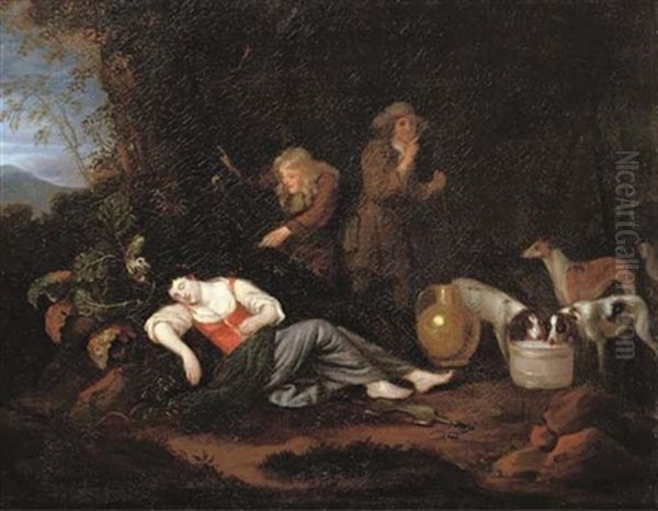 Two Hunters Teasing A Sleeping Milkmaid - view 1