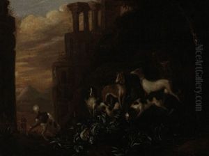 Hundemeute Vor Antiken Ruinen by Adriaen Cornelisz Beeldemaker