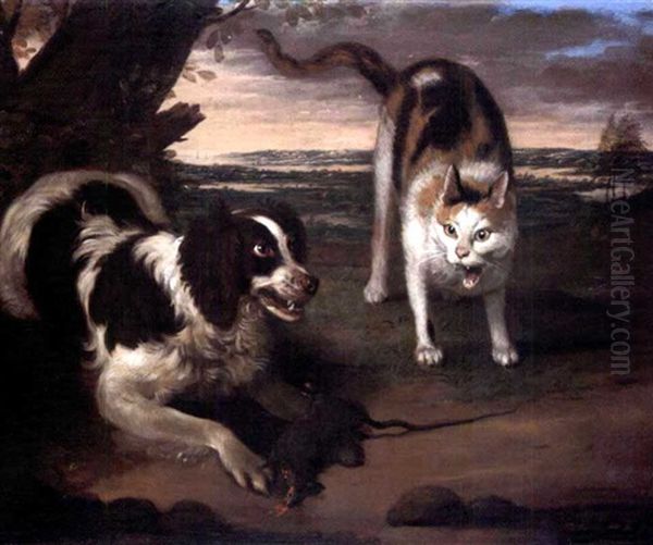 Landscape With A Dog And A Cat Fighting - view 1