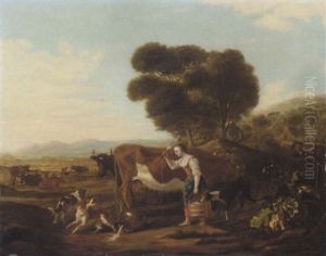 A Landscape With Cattle And A Dairy Maid Teasing A Dog