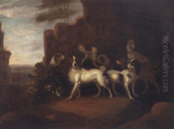 Hunde In Einer Landschaft Mit Ruinen - view 1