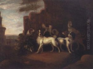 Hunde In Einer Landschaft Mit Ruinen by Adriaen Cornelisz Beeldemaker