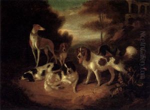 Jagdhunde In Einem Schlospark by Adriaen Cornelisz Beeldemaker