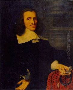 Portrait Of Allard Poelaert At A Draped Table In Black Costume With Lace Chemise, Holding A Fop-watch