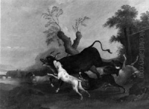 Hounds Chasing A Bull In A Mountainous Landscape