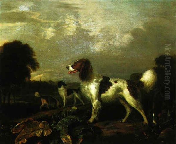 Wooded Landscape With Spaniels, A Huntsman Beyond - view 1