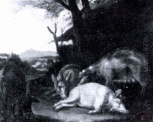 Four Pigs Resting Outside A Sty