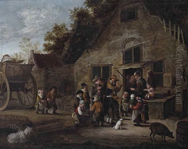 Peasants Outside A Farmhouse Listening To A Group Of Musicians - view 1