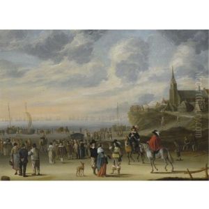 A View Of The Beach Of Scheveningen, Possibly The Intended Departure Of King Charles Ii For England by Cornelis Beelt