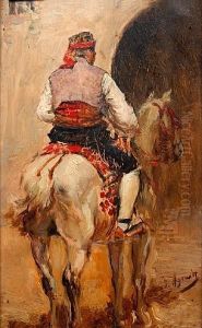 A Picador On A Grey Horse by Joaquin Agrasot y Juan