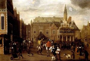 Vue De La Grand-place A Haarlem by Cornelis Beelt