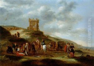 Strandlandschaft Mit Einem Reiter Und Vielen Figuren Strandlandschaft Mit Einem Reiter Und Vielen Figuren