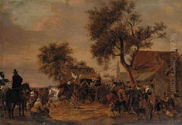 A Village Fair With A Carriage, Travellers And Peasants - view 1