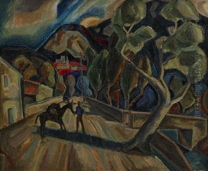 Landskap Med Asna Och Ryttare by Dick Beer
