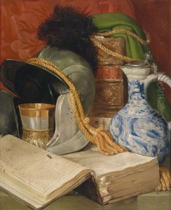 Stillleben Mit Folianten Und Helm by Ferdinand Beer