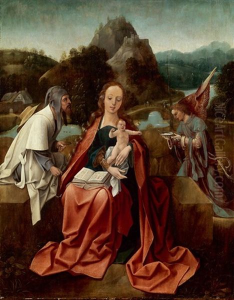 Madonna Mit Kind In Einer Landschaft Sitzend, Flankiert Von Engel Und Pilger - view 1