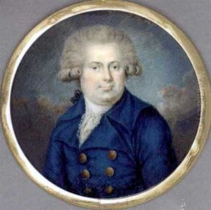 Frederick I, King Of Wurttemberg, As A Young Man, In Blue Coat With Gold Buttons, Lace Cravat, Powdered Wig En Queue, Sky And Cloud Background