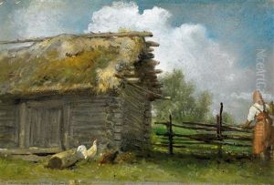 Russische Bauerin Vor Reet Gedeckter Kate by Wilhelm Amandus Beer